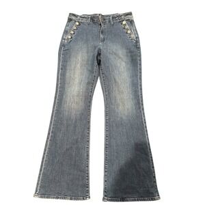 GAP Women's Blue Flare Jeans with Button Detail